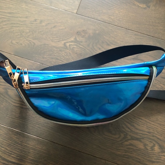 Blue holographic/iridescent waist bag. - Picture 3 of 5